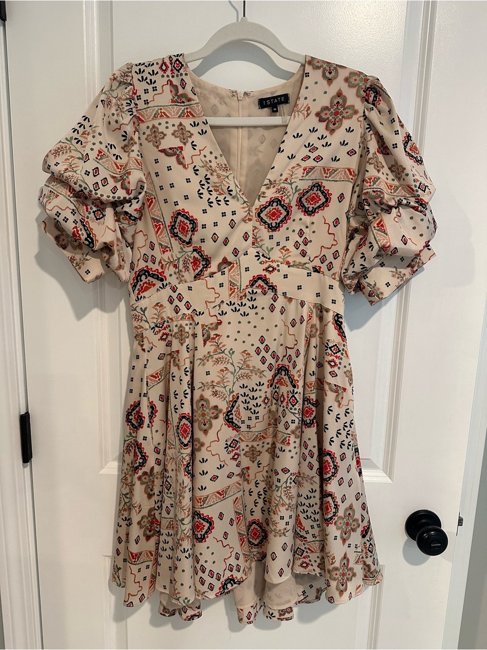 Bloomingdale’s 1. STATE Beige Puff-Sleeve Mini Dress